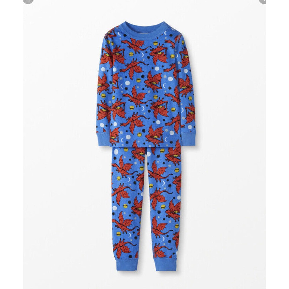 NEW HANNA ANDERSSON 90 3T ORGANIC LONG JOHNS PAJAMA SET Blue SPACE DRAGONS NEW